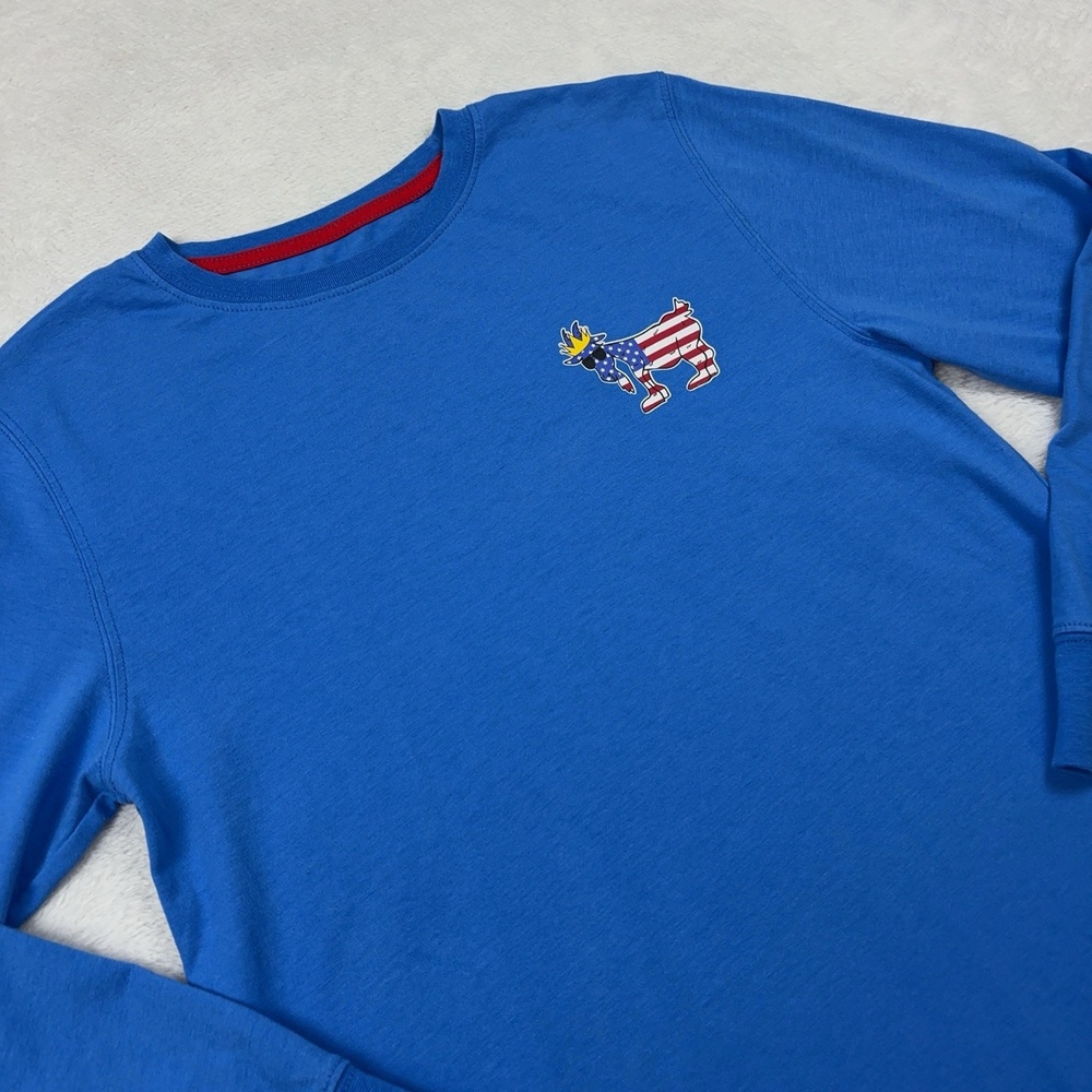 GOAT USA Shirt Jacket Boys 15-16 Blue Long Sleeve Pullover Flag Logo Tagless